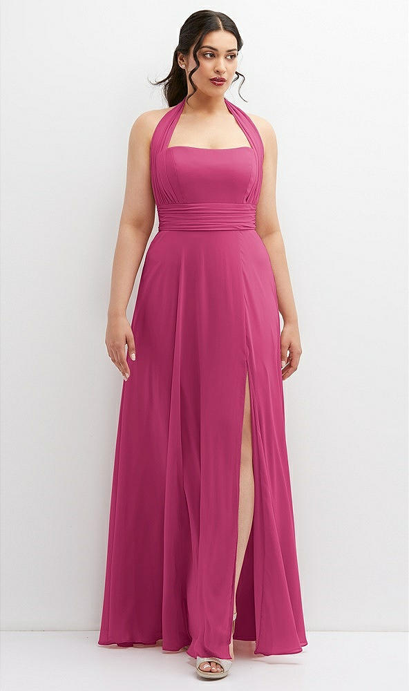 Front View - Tea Rose Chiffon Convertible Maxi Dress with Multi-Way Tie Straps