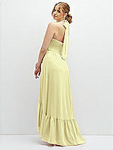 Rear View Thumbnail - Butter Yellow Chiffon Halter High-Low Dress with Deep Ruffle Hem