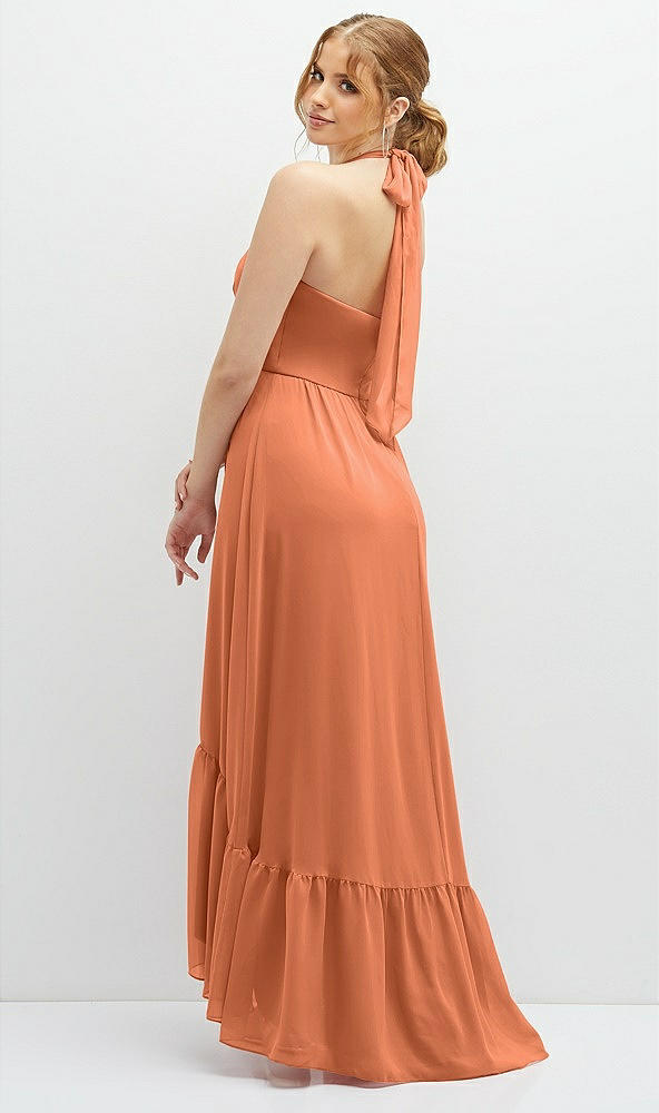 Back View - Sweet Melon Chiffon Halter High-Low Dress with Deep Ruffle Hem