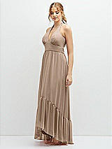 Side View Thumbnail - Topaz Chiffon Halter High-Low Dress with Deep Ruffle Hem