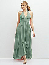 Front View Thumbnail - Seagrass Chiffon Halter High-Low Dress with Deep Ruffle Hem