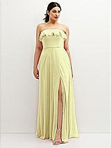 Front View Thumbnail - Butter Yellow Tiered Ruffle Neck Strapless Maxi Dress with Front Slit