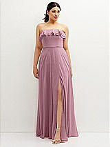 Front View Thumbnail - Dusty Pink Tiered Ruffle Neck Strapless Maxi Dress with Front Slit