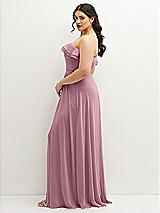 Side View Thumbnail - Dusty Pink Tiered Ruffle Neck Strapless Maxi Dress with Front Slit