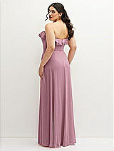 Rear View Thumbnail - Dusty Pink Tiered Ruffle Neck Strapless Maxi Dress with Front Slit