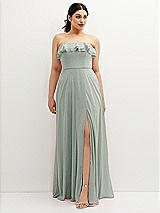 Front View Thumbnail - Willow Green Tiered Ruffle Neck Strapless Maxi Dress with Front Slit