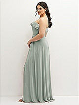Side View Thumbnail - Willow Green Tiered Ruffle Neck Strapless Maxi Dress with Front Slit