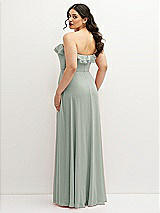 Rear View Thumbnail - Willow Green Tiered Ruffle Neck Strapless Maxi Dress with Front Slit