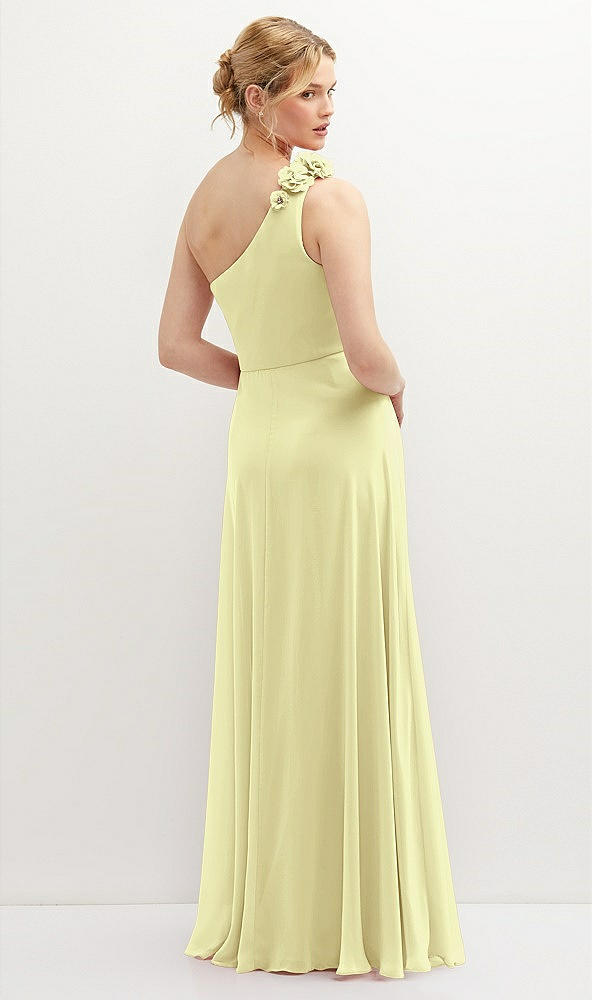 Back View - Butter Yellow Handworked Flower Trimmed One-Shoulder Chiffon Maxi Dress