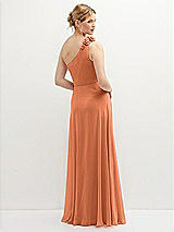 Rear View Thumbnail - Sweet Melon Handworked Flower Trimmed One-Shoulder Chiffon Maxi Dress