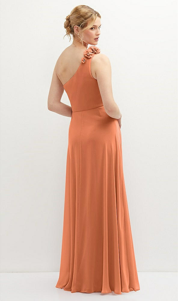 Back View - Sweet Melon Handworked Flower Trimmed One-Shoulder Chiffon Maxi Dress