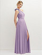 Side View Thumbnail - Pale Purple Handworked Flower Trimmed One-Shoulder Chiffon Maxi Dress