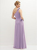 Rear View Thumbnail - Pale Purple Handworked Flower Trimmed One-Shoulder Chiffon Maxi Dress