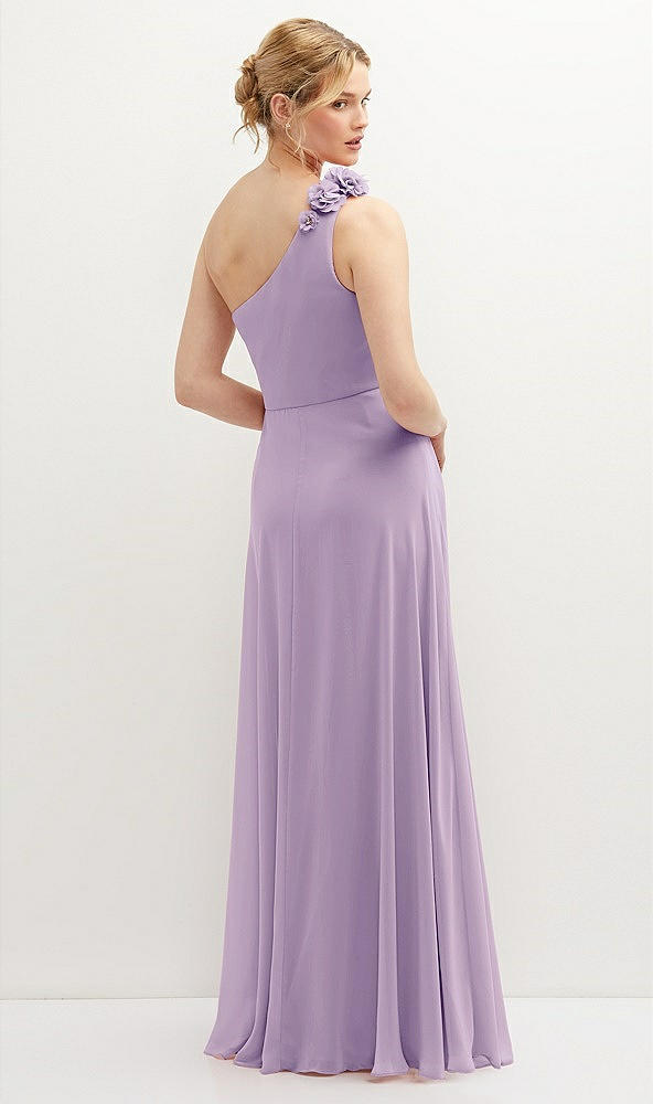 Back View - Pale Purple Handworked Flower Trimmed One-Shoulder Chiffon Maxi Dress