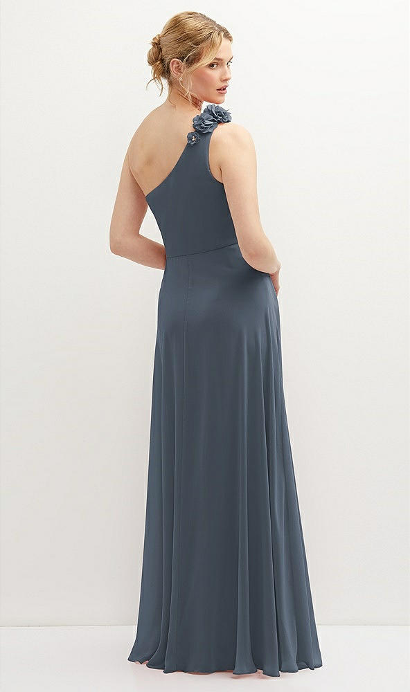 Back View - Silverstone Handworked Flower Trimmed One-Shoulder Chiffon Maxi Dress