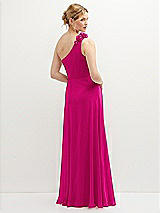 Rear View Thumbnail - Think Pink Handworked Flower Trimmed One-Shoulder Chiffon Maxi Dress