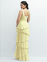 Rear View Thumbnail - Butter Yellow Asymmetrical Tiered Ruffle Chiffon Maxi Dress with Square Neckline