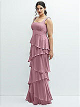 Side View Thumbnail - Dusty Pink Asymmetrical Tiered Ruffle Chiffon Maxi Dress with Square Neckline