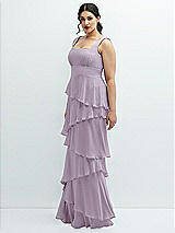 Side View Thumbnail - Lilac Haze Asymmetrical Tiered Ruffle Chiffon Maxi Dress with Square Neckline