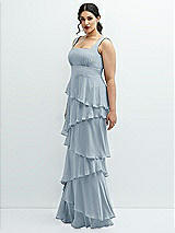 Side View Thumbnail - Mist Asymmetrical Tiered Ruffle Chiffon Maxi Dress with Square Neckline