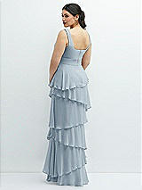 Rear View Thumbnail - Mist Asymmetrical Tiered Ruffle Chiffon Maxi Dress with Square Neckline