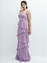 Side View Thumbnail - Pale Purple Asymmetrical Tiered Ruffle Chiffon Maxi Dress with Square Neckline