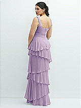 Rear View Thumbnail - Pale Purple Asymmetrical Tiered Ruffle Chiffon Maxi Dress with Square Neckline