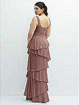 Rear View Thumbnail - Sienna Asymmetrical Tiered Ruffle Chiffon Maxi Dress with Square Neckline