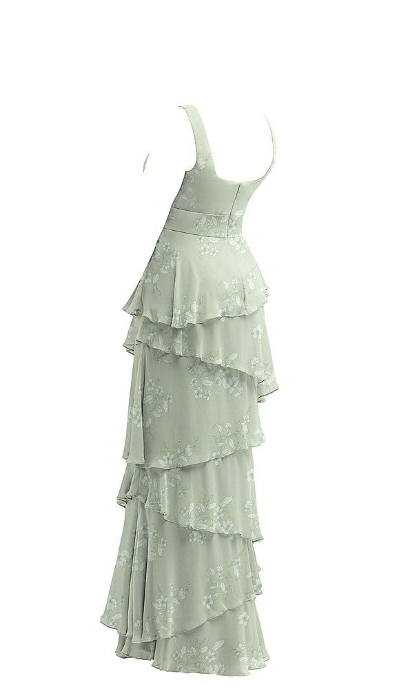 Back View - Vintage Primrose Sage Asymmetrical Tiered Ruffle Chiffon Maxi Dress with Square Neckline