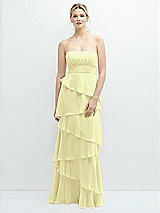 Front View Thumbnail - Butter Yellow Strapless Asymmetrical Tiered Ruffle Chiffon Maxi Dress