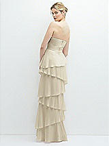 Rear View Thumbnail - Champagne Strapless Asymmetrical Tiered Ruffle Chiffon Maxi Dress