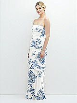 Side View Thumbnail - Cottage Rose Dusk Blue Strapless Asymmetrical Tiered Ruffle Chiffon Maxi Dress