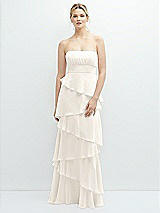 Front View Thumbnail - Ivory Strapless Asymmetrical Tiered Ruffle Chiffon Maxi Dress