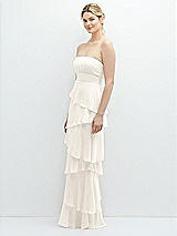 Side View Thumbnail - Ivory Strapless Asymmetrical Tiered Ruffle Chiffon Maxi Dress