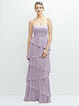 Front View Thumbnail - Lilac Haze Strapless Asymmetrical Tiered Ruffle Chiffon Maxi Dress