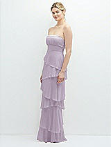 Side View Thumbnail - Lilac Haze Strapless Asymmetrical Tiered Ruffle Chiffon Maxi Dress