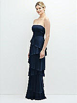 Side View Thumbnail - Midnight Navy Strapless Asymmetrical Tiered Ruffle Chiffon Maxi Dress