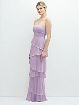 Side View Thumbnail - Pale Purple Strapless Asymmetrical Tiered Ruffle Chiffon Maxi Dress