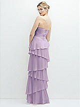 Rear View Thumbnail - Pale Purple Strapless Asymmetrical Tiered Ruffle Chiffon Maxi Dress