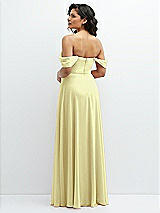 Rear View Thumbnail - Butter Yellow Chiffon Corset Maxi Dress with Removable Off-the-Shoulder Swags