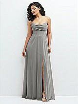 Alt View 1 Thumbnail - Chelsea Gray Chiffon Corset Maxi Dress with Removable Off-the-Shoulder Swags
