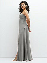Alt View 2 Thumbnail - Chelsea Gray Chiffon Corset Maxi Dress with Removable Off-the-Shoulder Swags