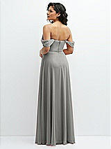Rear View Thumbnail - Chelsea Gray Chiffon Corset Maxi Dress with Removable Off-the-Shoulder Swags