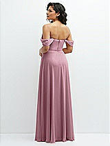 Rear View Thumbnail - Dusty Pink Chiffon Corset Maxi Dress with Removable Off-the-Shoulder Swags