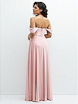 Rear View Thumbnail - Ballet Pink Chiffon Corset Maxi Dress with Removable Off-the-Shoulder Swags