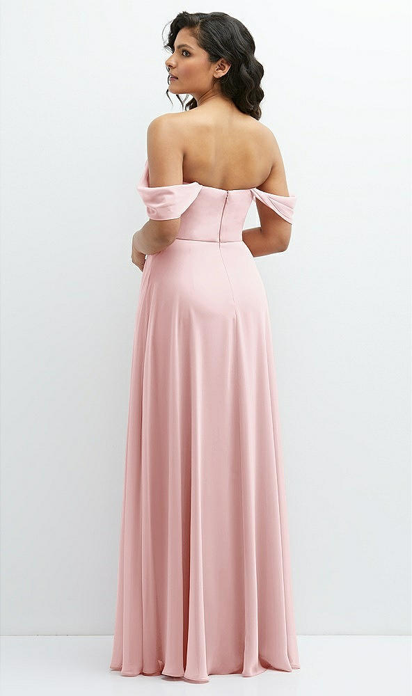 Back View - Ballet Pink Chiffon Corset Maxi Dress with Removable Off-the-Shoulder Swags