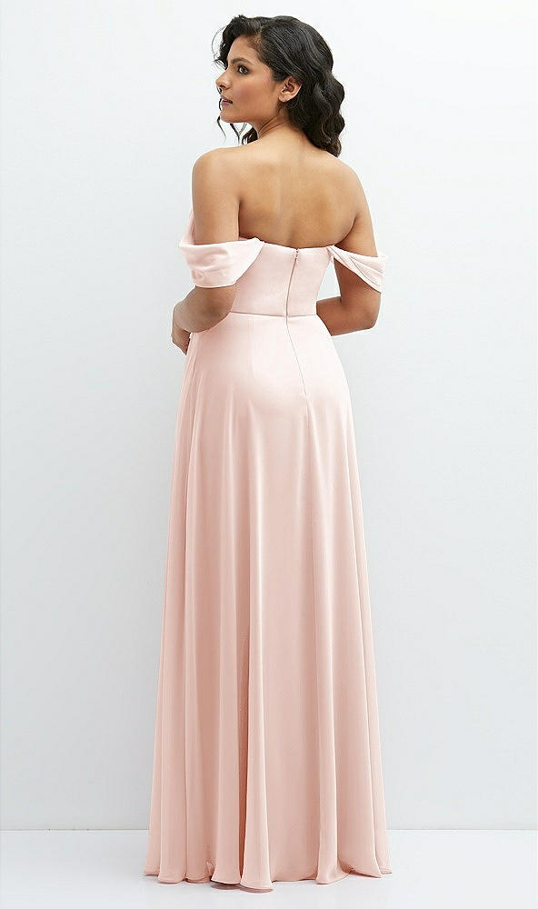 Back View - Blush Chiffon Corset Maxi Dress with Removable Off-the-Shoulder Swags