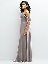 Side View Thumbnail - Cashmere Gray Chiffon Corset Maxi Dress with Removable Off-the-Shoulder Swags