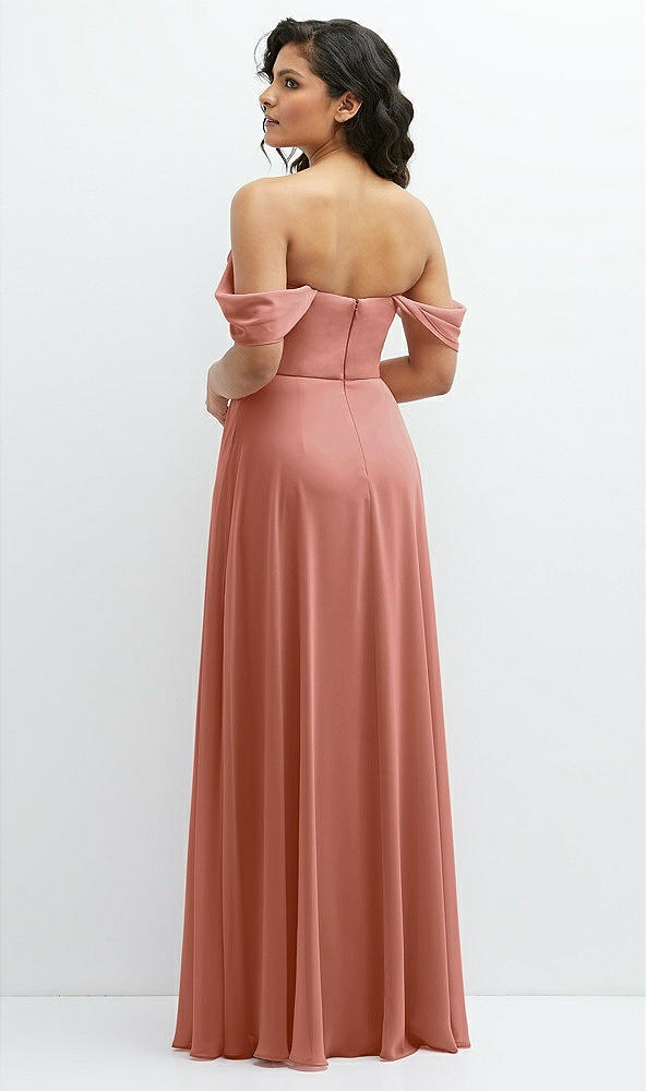 Back View - Desert Rose Chiffon Corset Maxi Dress with Removable Off-the-Shoulder Swags