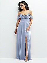 Front View Thumbnail - Sky Blue Chiffon Corset Maxi Dress with Removable Off-the-Shoulder Swags